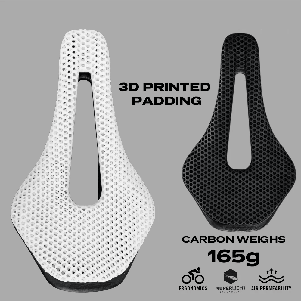 3D Printed Bicycle Saddle, Ultralight Carbon Fiber Hollow-Out Design for MTB Gravel Road Bike, Comfortable & Breathable