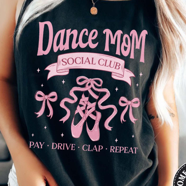 Dance Mom Social Club Shirt, Ballet Shoes, Coquette Bow Tee, Garment-Dyed