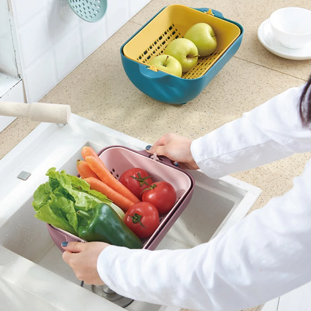 Double Plastic Vegetable Washing Basket
