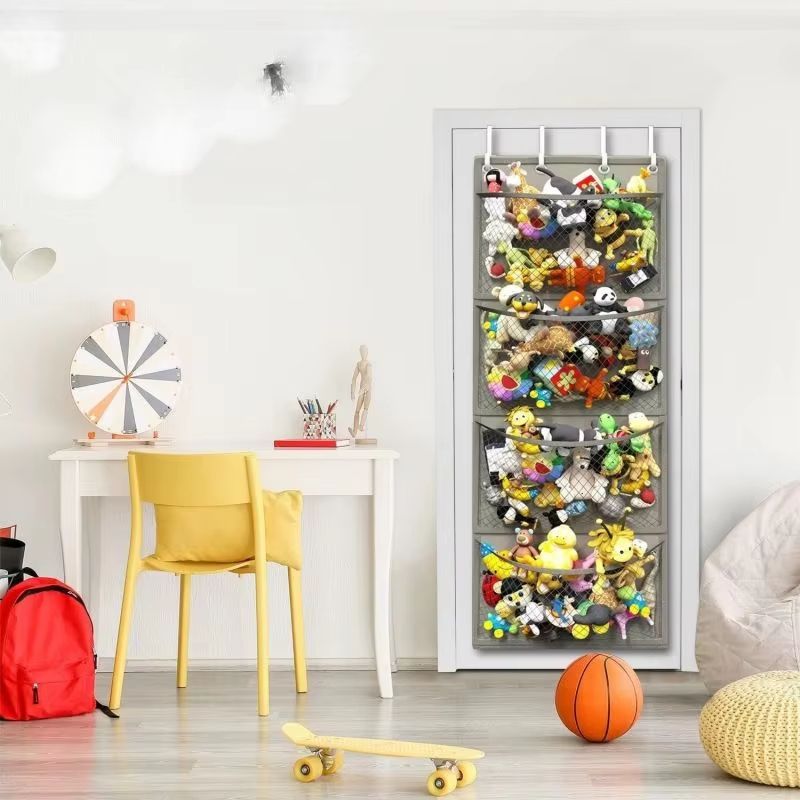 4-Pocket Hanging Stuffed Animal Storage Organizer with Hooks
