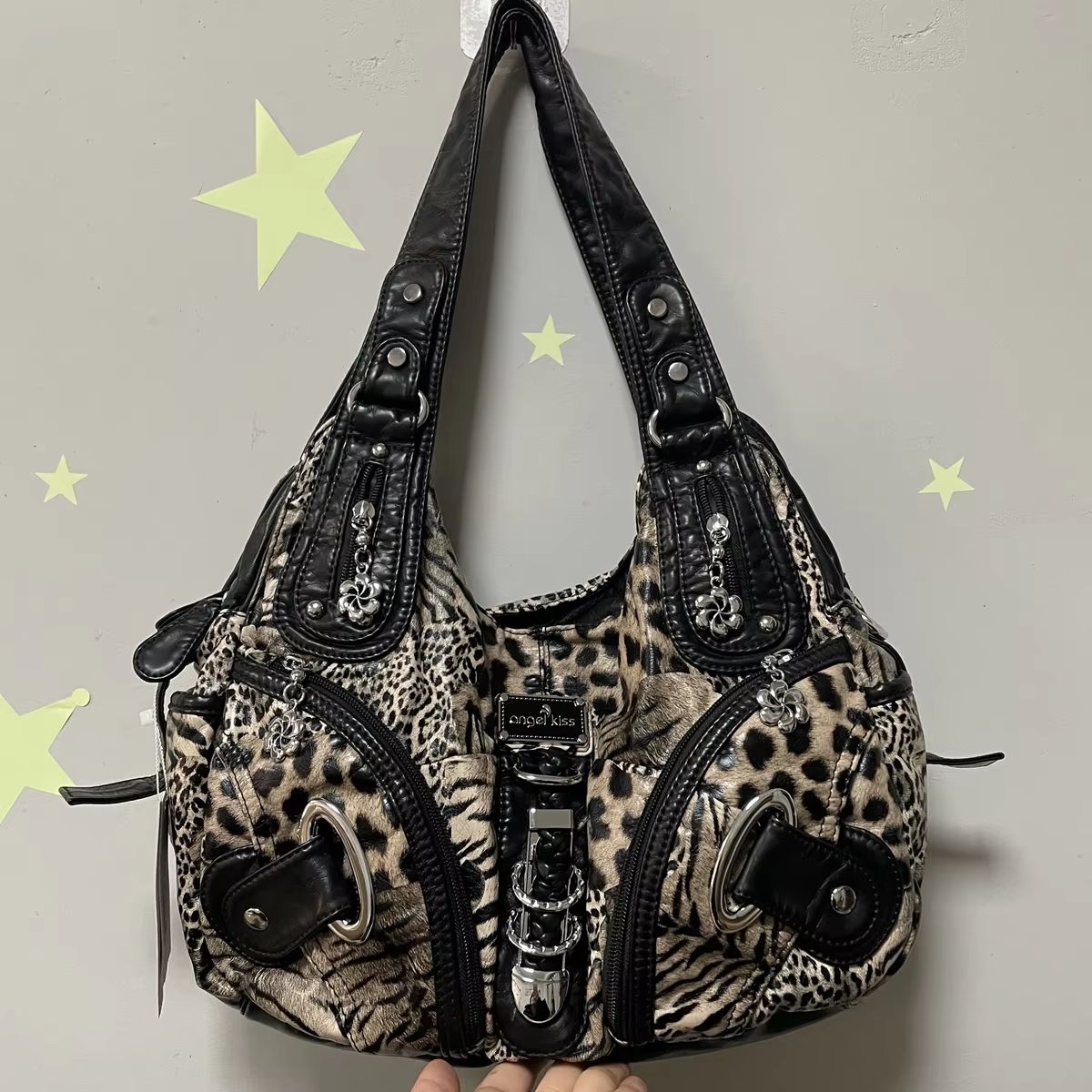 Angelkiss Leopard Print Women's Shoulder Bag Top-Handle Satchel Large Tote Purse
