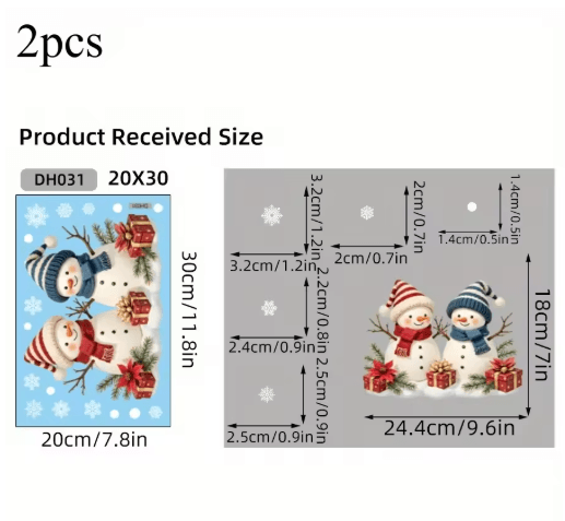 Christmas Snowman Window Clings – Removable Static Cling Holiday Decal for Windows