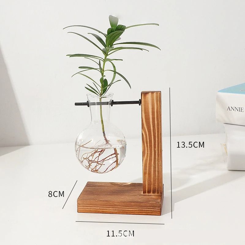 Hydroponic Plant Vase with Wooden Stand