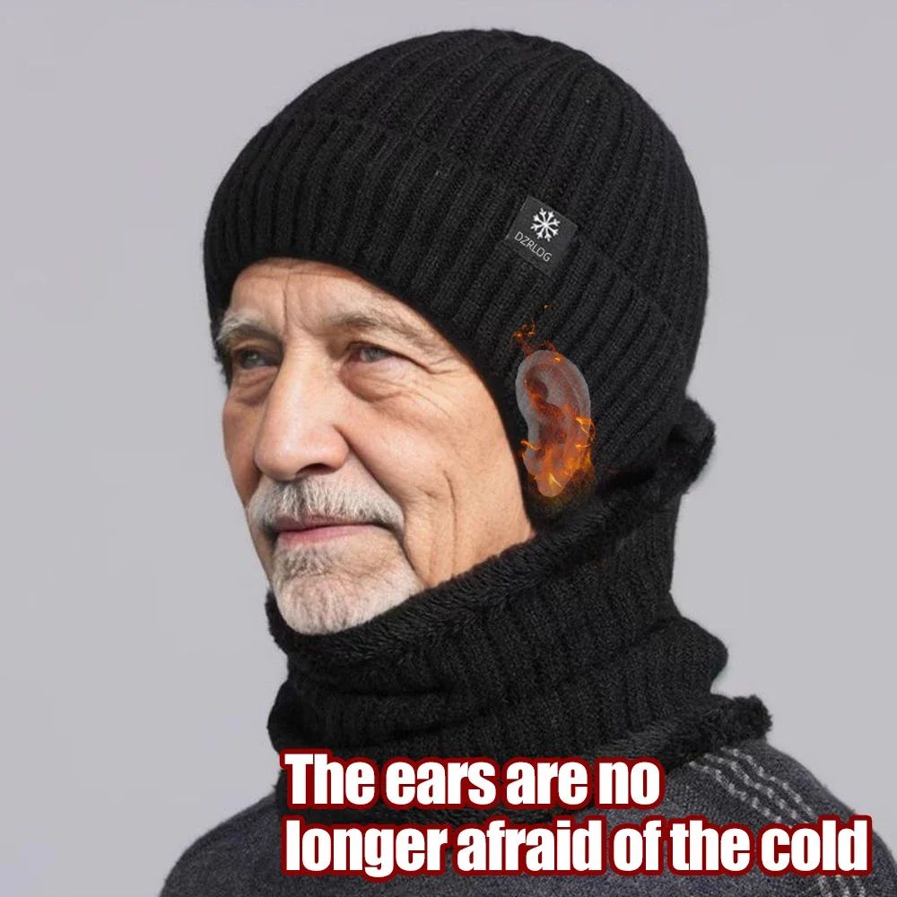 Mens winter hat with visor Faux Fur Lined Knitted Bomber Cap with Earflaps