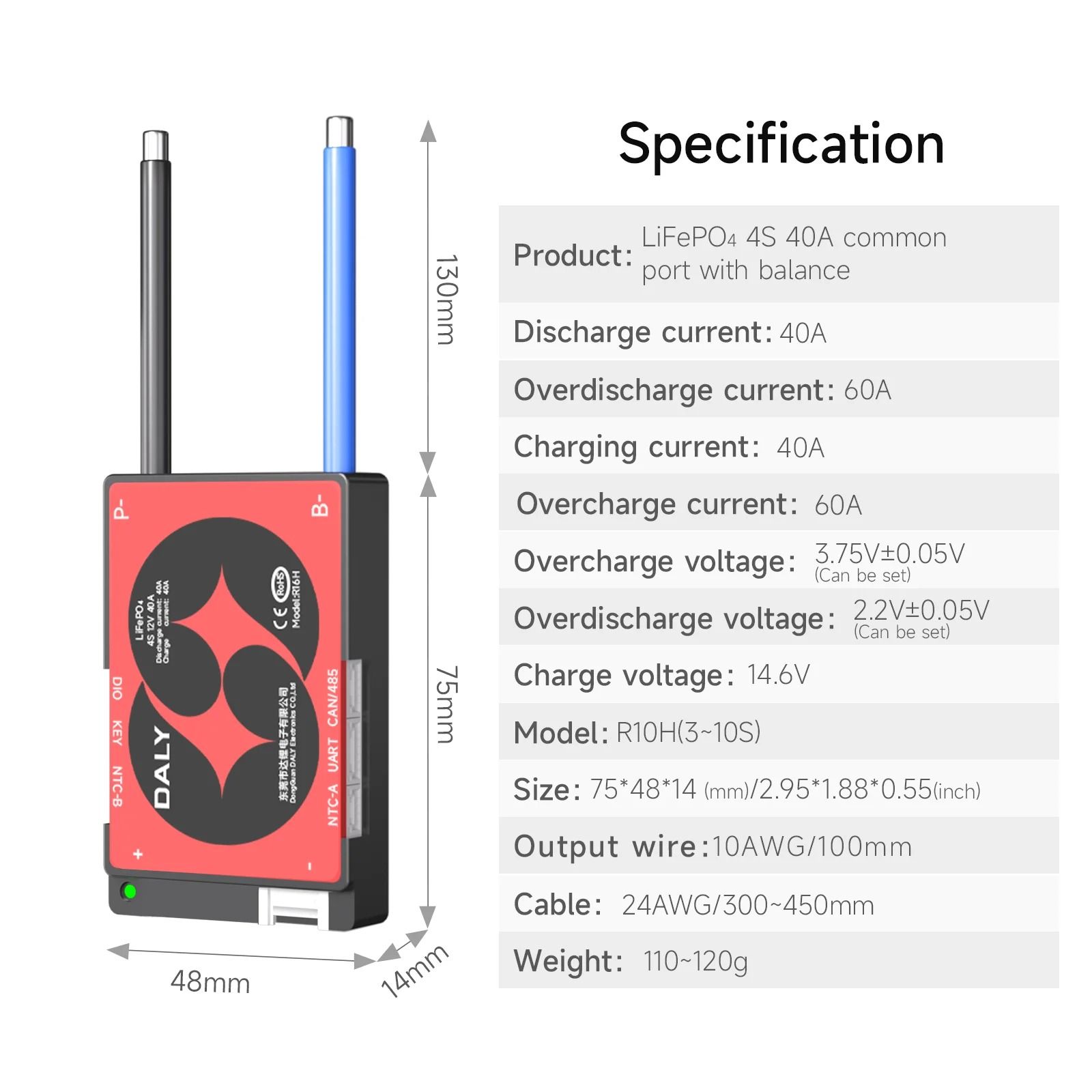 Daly Smart BMS for Lifepo4 and Li Ion Battery 4S to 16S 40A 60A with Bluetooth for Solar and EV Use