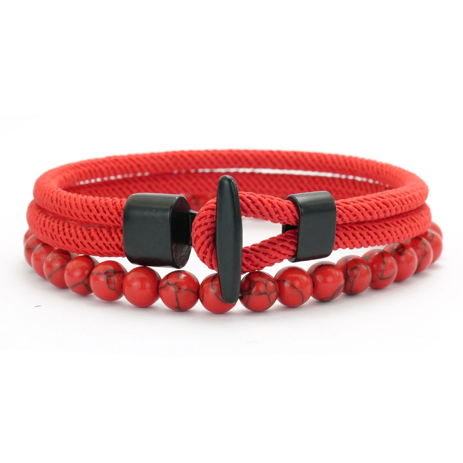 Men Nautical Rope Bracelet with Natural Malachite Beads Handmade Hook Clasp