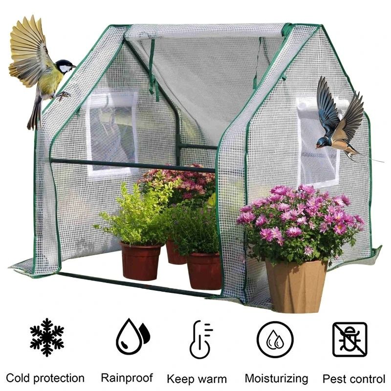 Pop Up Mini Greenhouse Winter Plant Cover with Zipper Freeze Protection Tent