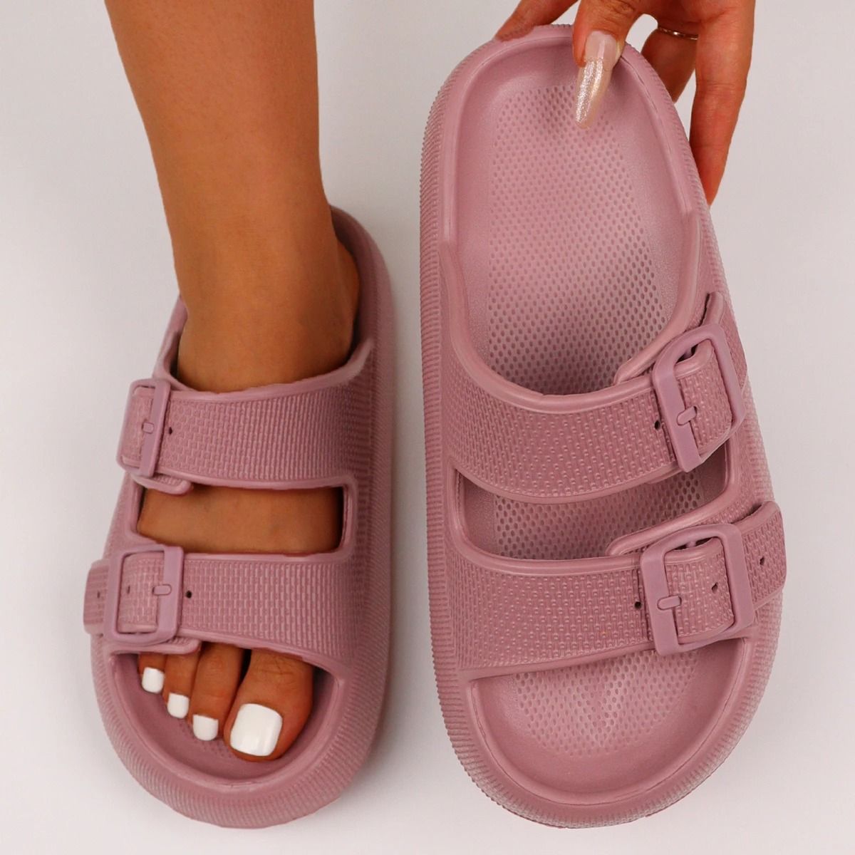 Couple Anti Slip Slides with Double Buckle Home Slippers