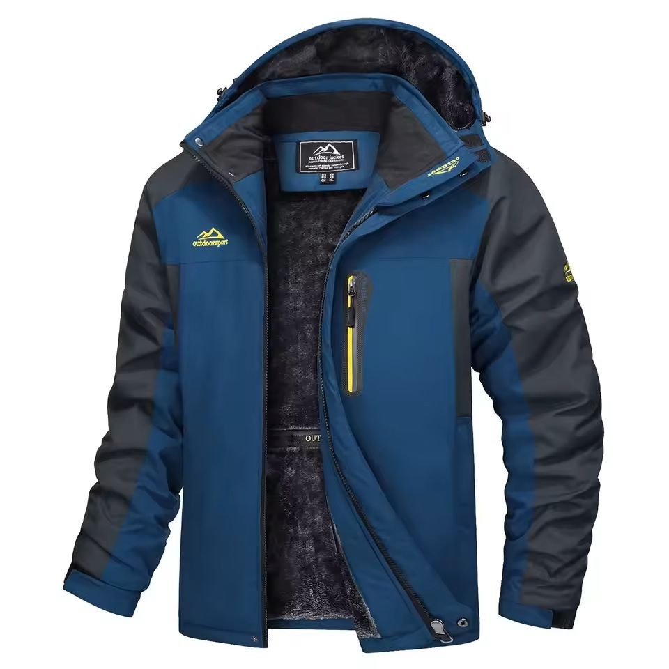 Mens Waterproof Ski Jacket with Fleece Lining and Removable Hood