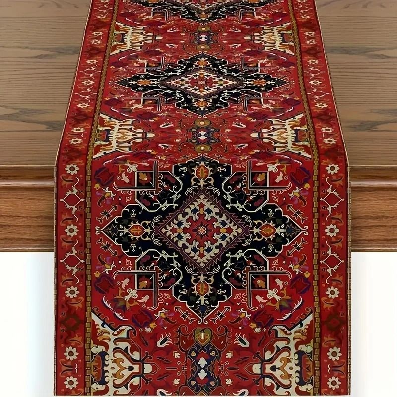 Bohemian Red Persian Stripe Table Runner 72x13in Vintage Wedding Decor