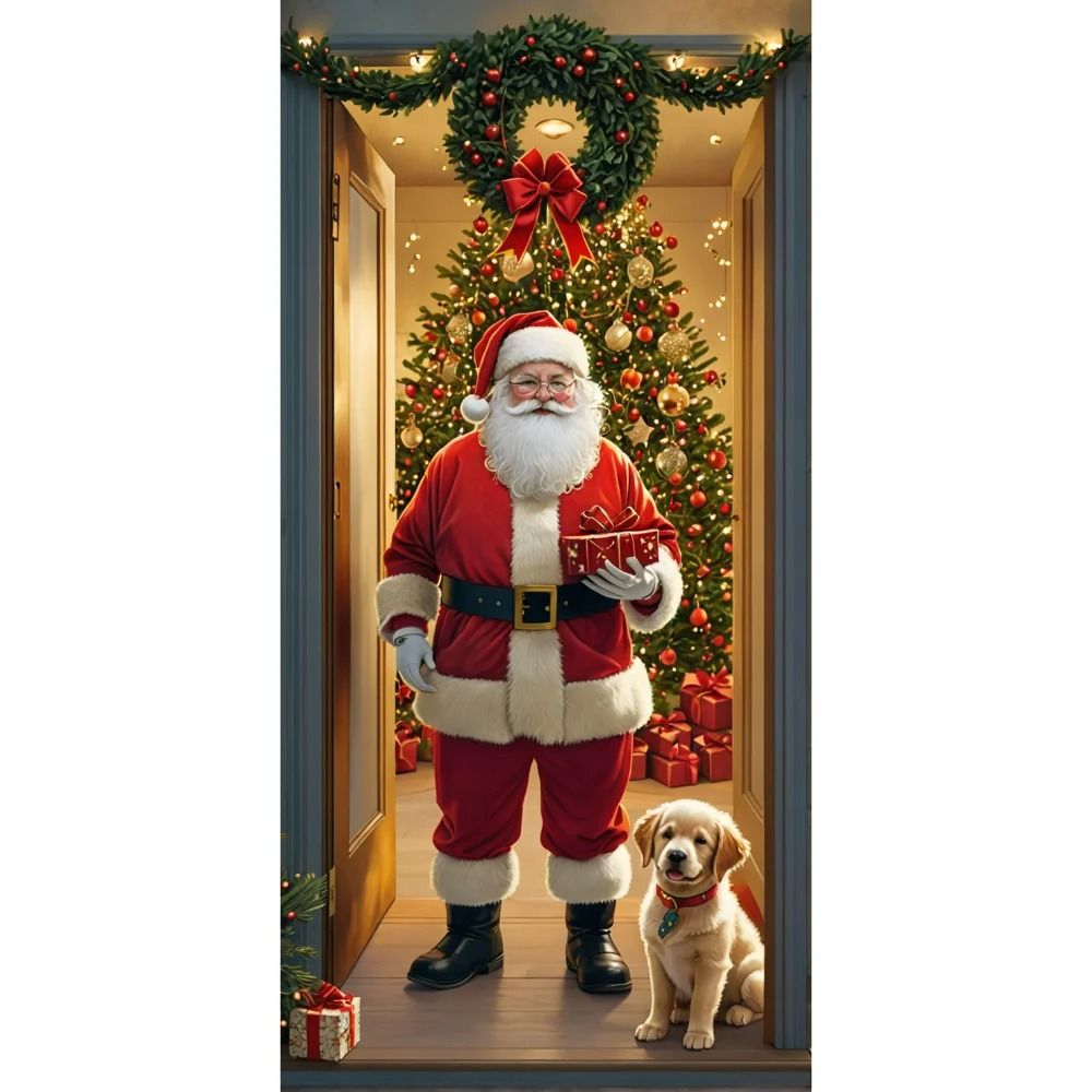 Santa Claus Christmas Door Cover Festive Holiday Hanging Decoration