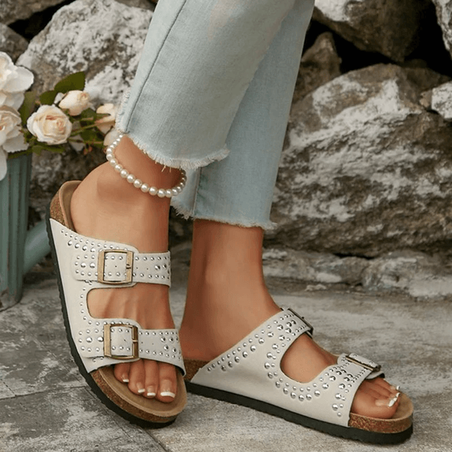 Summer Suede Flat Slippers for Women with Soft Bottom Buckle Strap Design