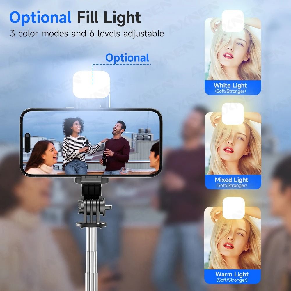 360 Degree Selfie Stick Tripod with Bluetooth Remote and Fill Light