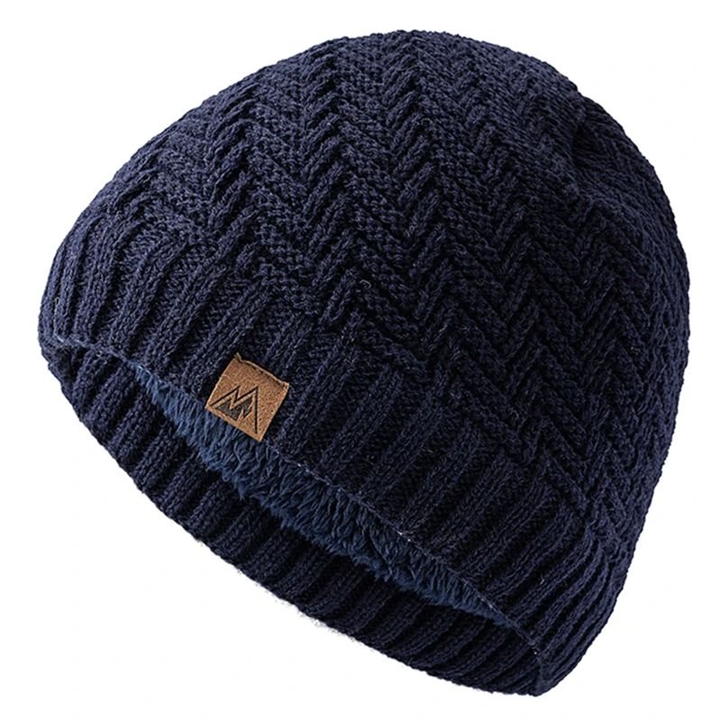 Unisex Peak Label Winter Beanie – Plush Fur-Lined Warm Knitted Hat