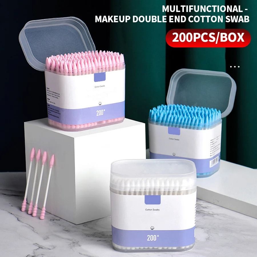 200-Count Pure Cotton Double-Ended Makeup Cotton Swabs – Precision Cleaning & Gentle Removal