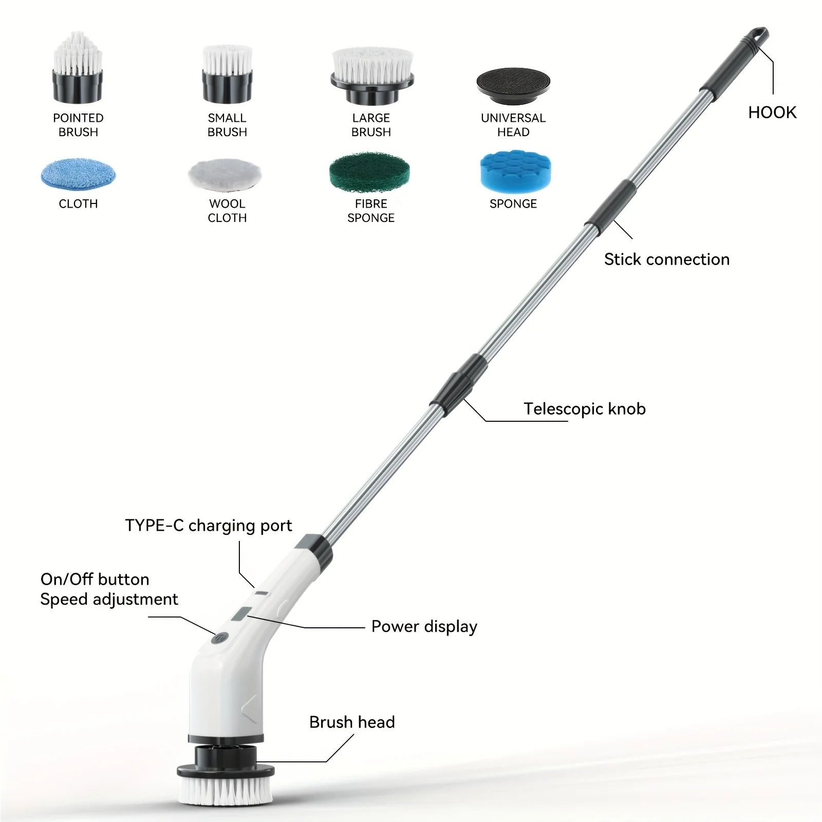 Multifunctional Electric Cleaning Brush with Long Handle