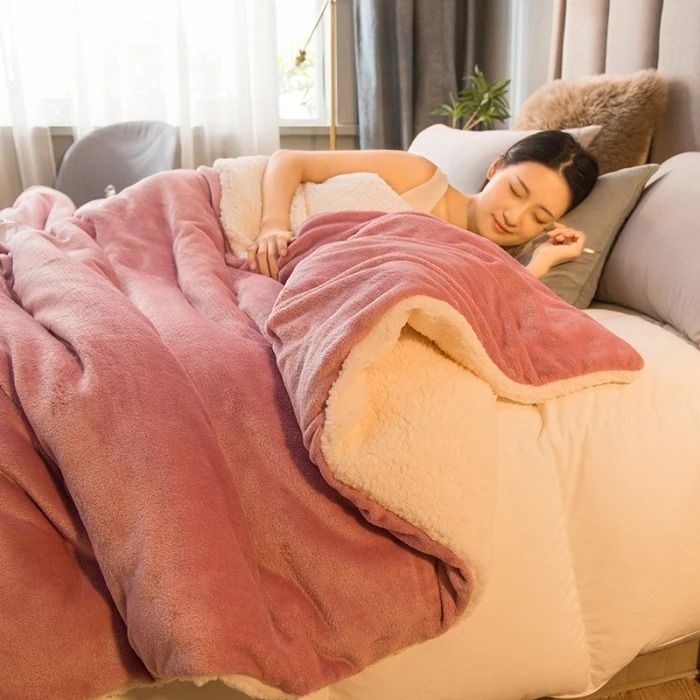 Wool Throw Blanket Keep Warm Winter Bed Blankets Double Sided Queen Duvet