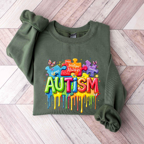 Autism Awareness Day Colorful Puzzle Sweatshirt Neurodiversity Support Gift Always Tee