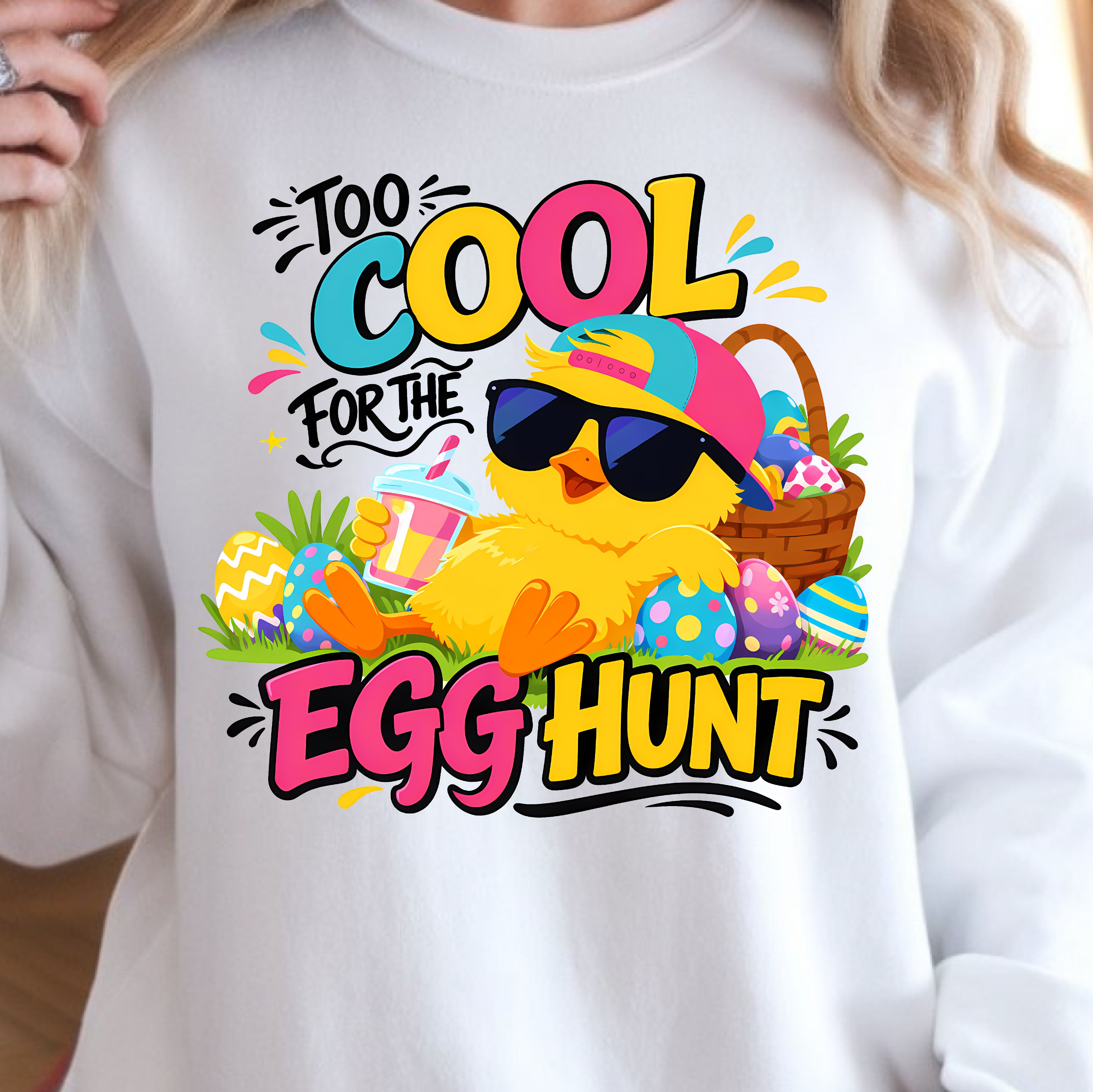 Too Cool for the Egg Hunt Shirt – Cool Chick & Easter Eggs Design Tee
