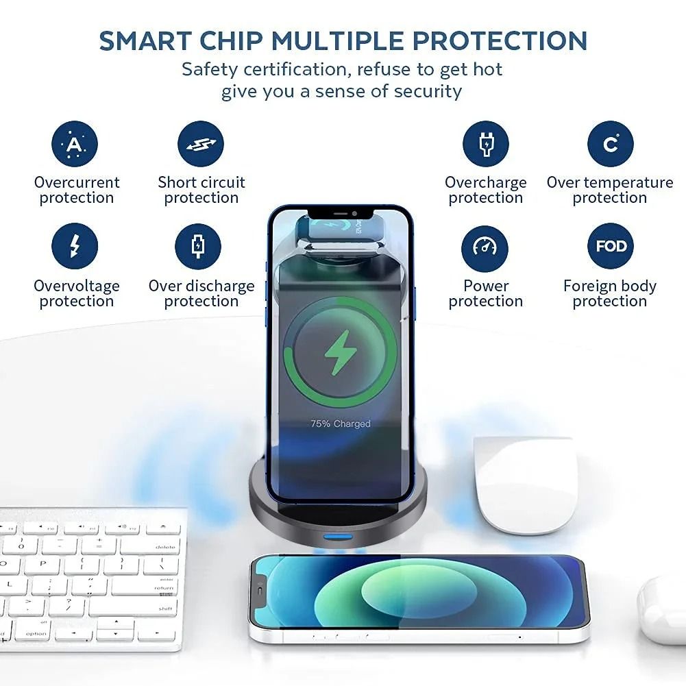 3-in-1 Magnetic Wireless Charger – High-Speed MagSafe Charging Station