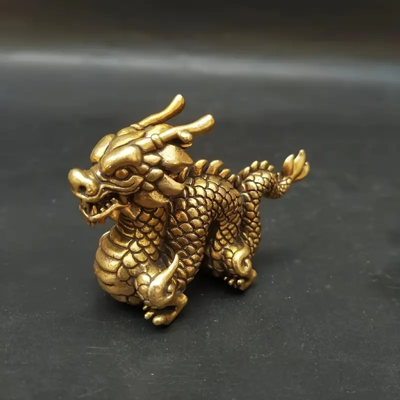 Vintage Brass Dragon Statue for Feng Shui Luck and Power Decor