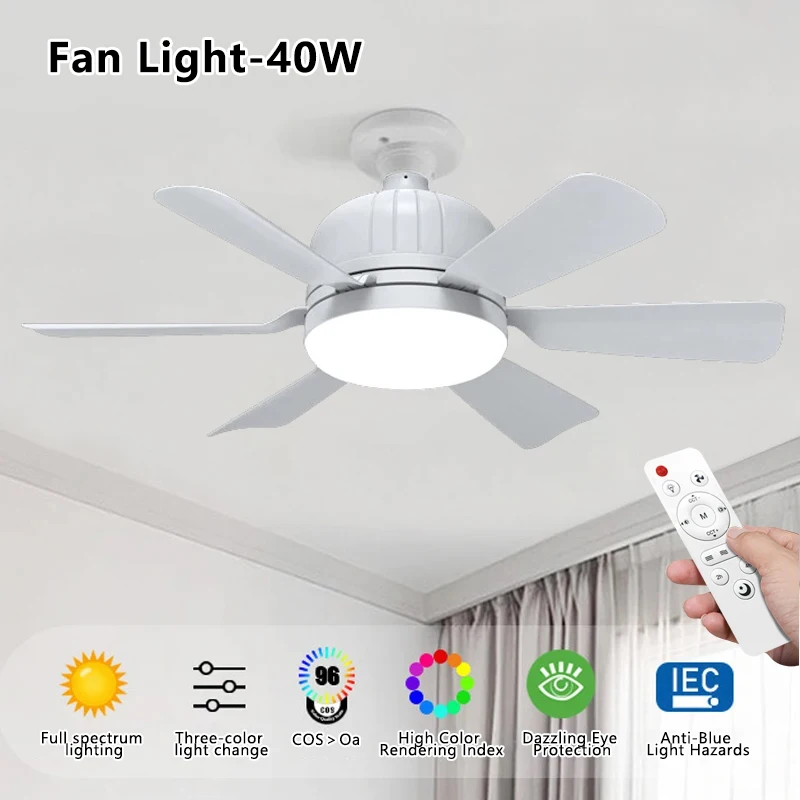 Fan Light with Remote Control, Ceiling Light for Bedroom, Kitchen, Dining Room, Garage, Restaurant, Shop Indoor Lighting