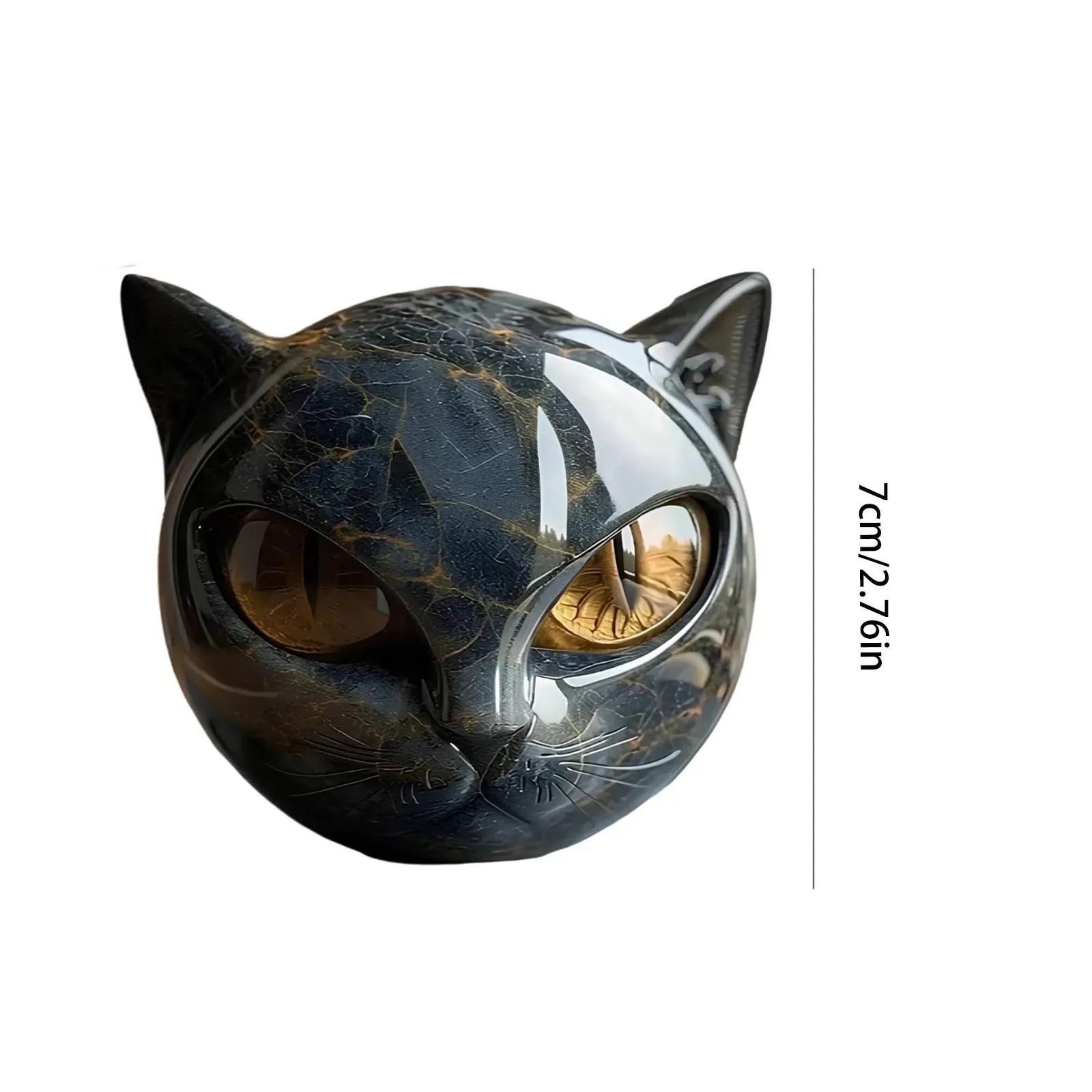 Black Cat Figurine Resin Cat Head Sculpture Marble Texture Cat Desk Decor Gift