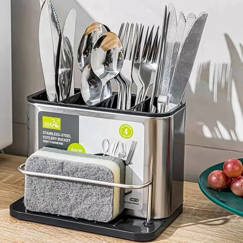 Stainless Steel Cutlery Holder Kitchen Utensil Drainer Rack