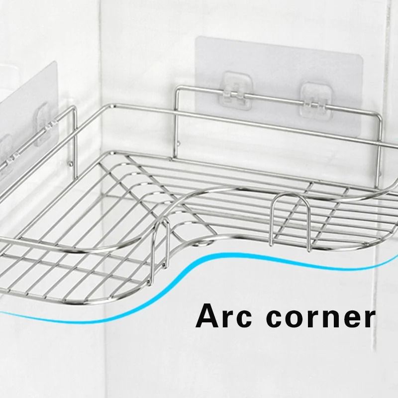 Stainless Steel Triangular Wall Mounted Adhesive Shower Storage Rack