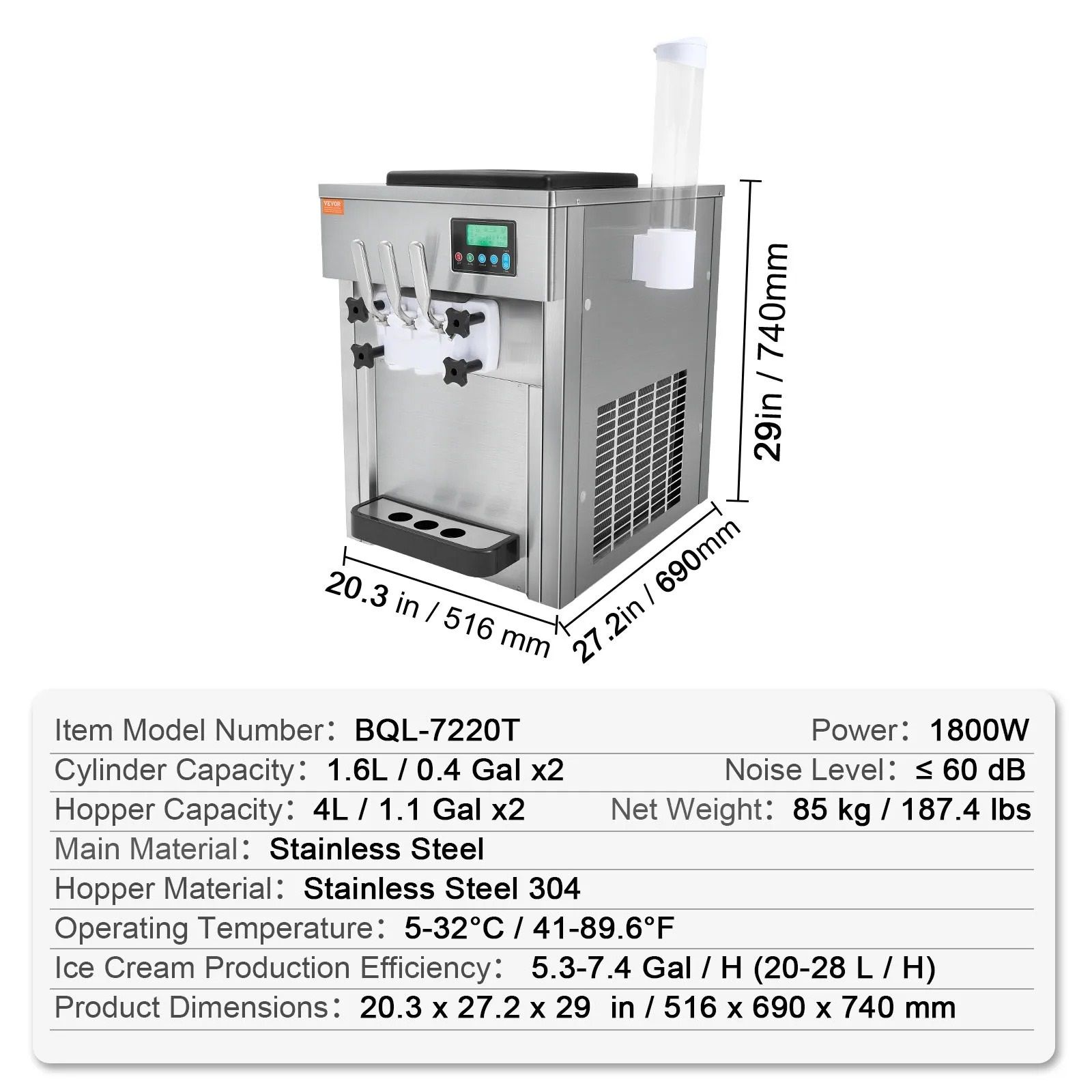 Commercial Soft Serve Ice Cream Machine with Touch Screen and Pre Cooling