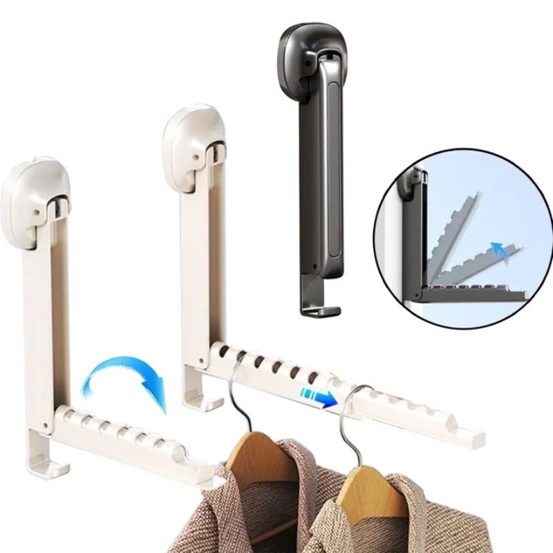 Retractable Folding Clothes Drying Rack with Suction Cup, Wall-mounted Foldable Clothes Rack for Portable Use
