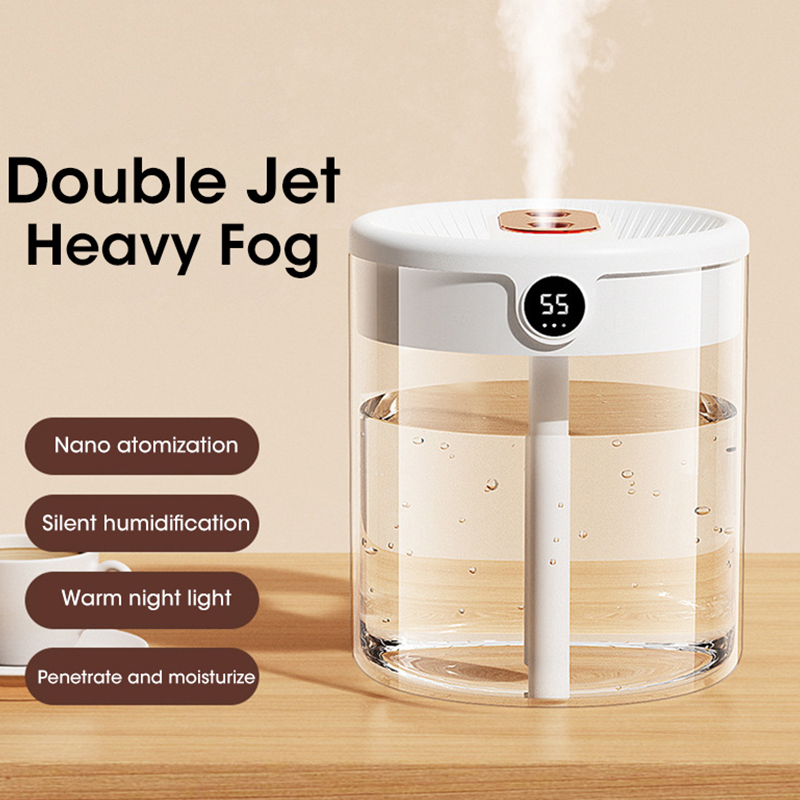 Niye 2L Double Nozzle Air Humidifier with LCD Humidity Display – Large Capacity Aroma Essential Oil Diffuser for Bedroom