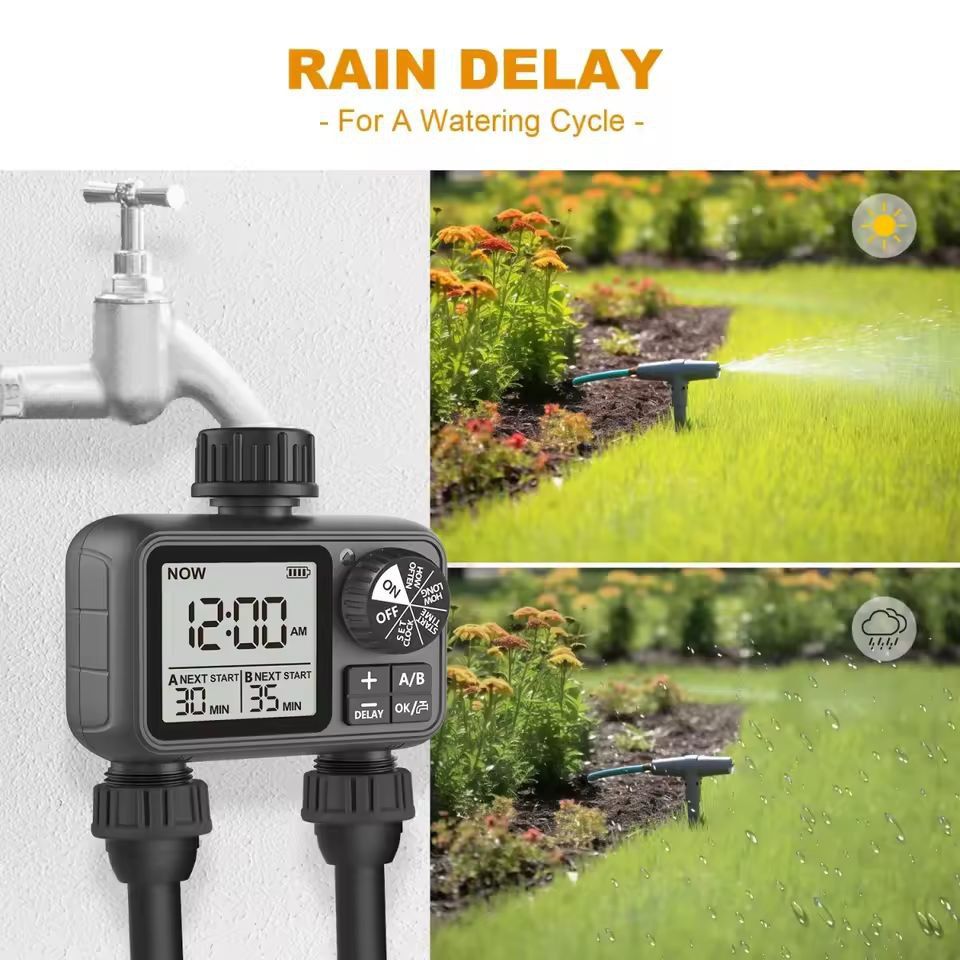 SmartDual Garden Irrigation Timer – 2-Outlet Digital Faucet Controller for Lawn & Garden
