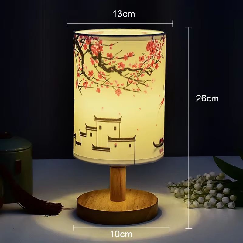 Modern Square Chinese-Style Fabric Table Lamp – Dimmable LED Bedside Light with EU Plug