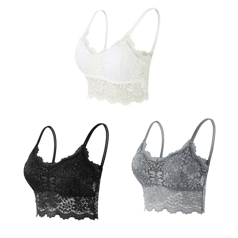 Elegance 3 Pack Lace Bralette Wireless Seamless Lingerie Top