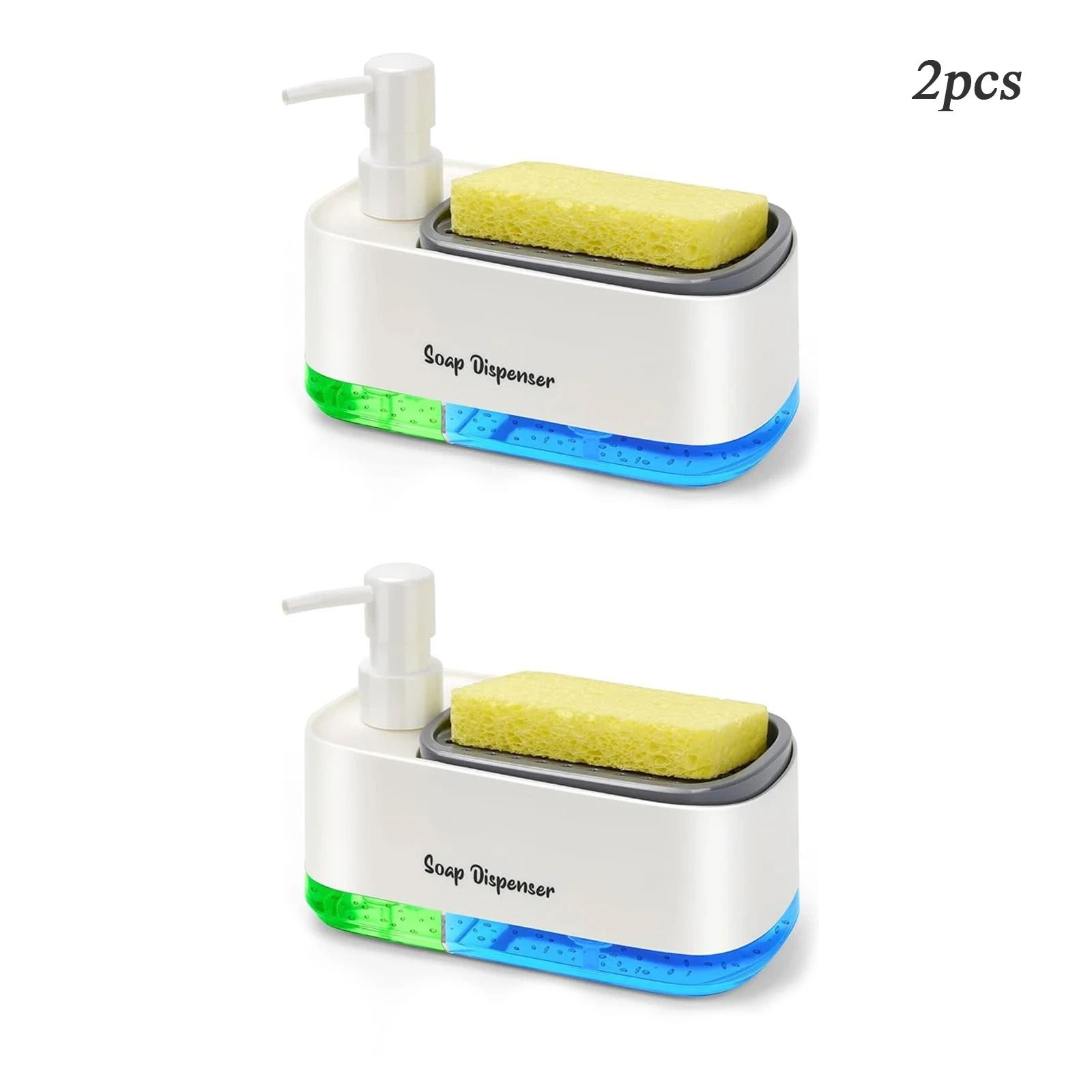 Hand and Dish Soap Dispenser Set With Built In Sponge Holder