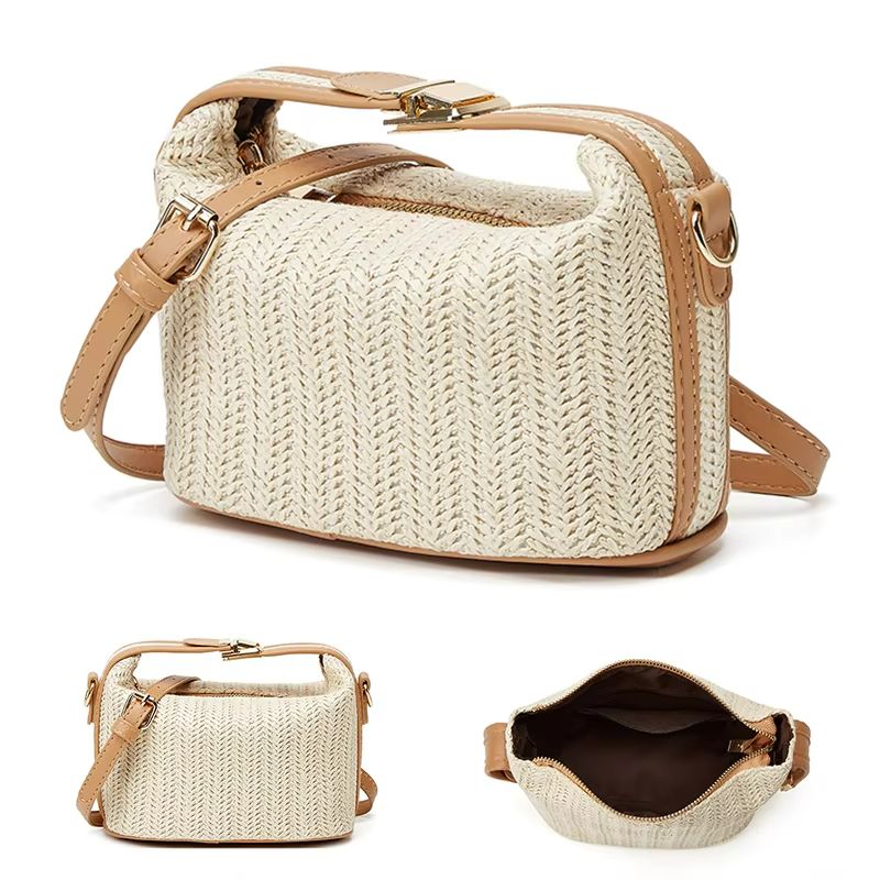 Yogodlns Small Straw Shoulder Bag Woven Crossbody Beach Tote