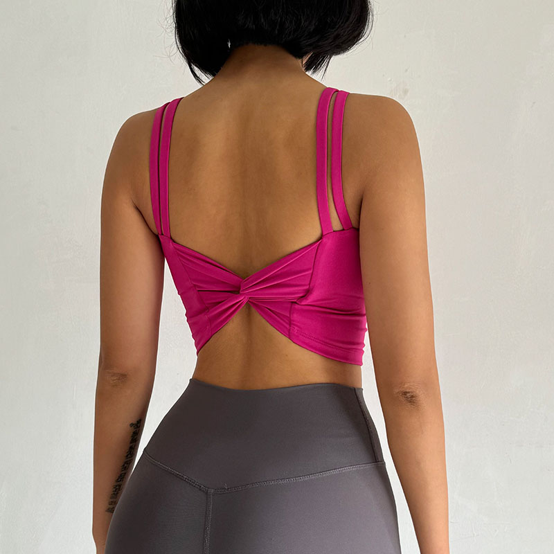 Womens Sports Bras Fitness Top, Yoga Bra with Push Up Fixed Pad, Sexy Lingerie Running Vest, Back Knotted Gym Tops