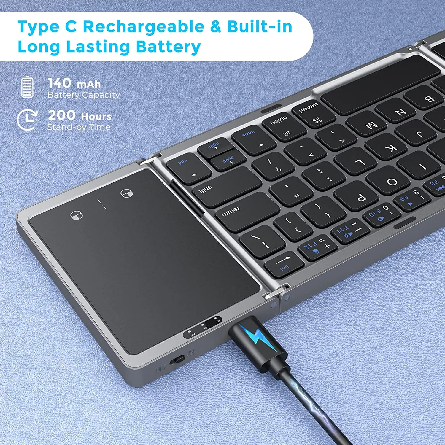 Foldable Folding Bluetooth Keyboard with Touchpad for Windows and Android, Rechargeable Dual Bluetooth Mini Keyboa