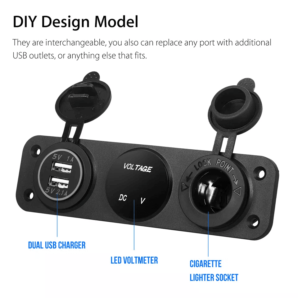 Dual USB Car Cigarette Lighter Socket Splitter Power Adapter with 12V Charger & LED Voltmeter
