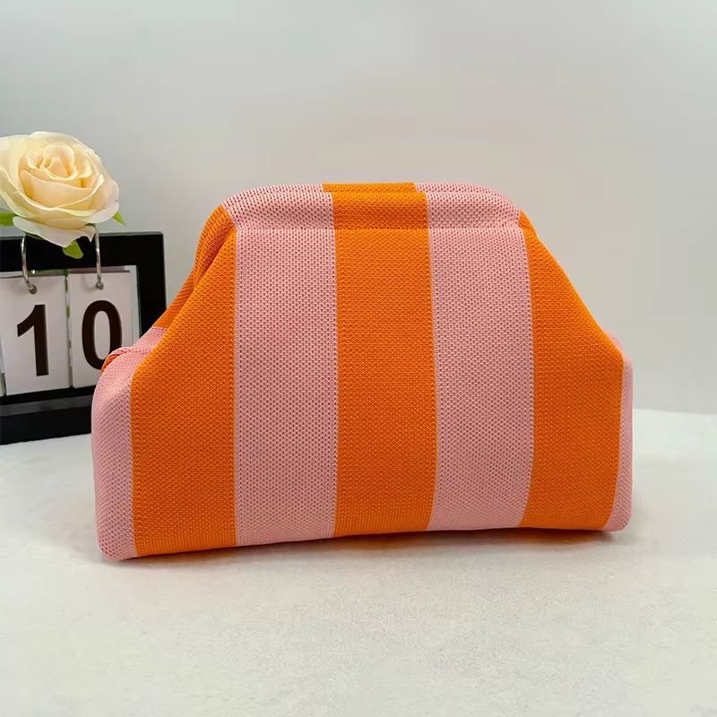 Women's Knit Stripe Crochet Dumpling Clutch Bag