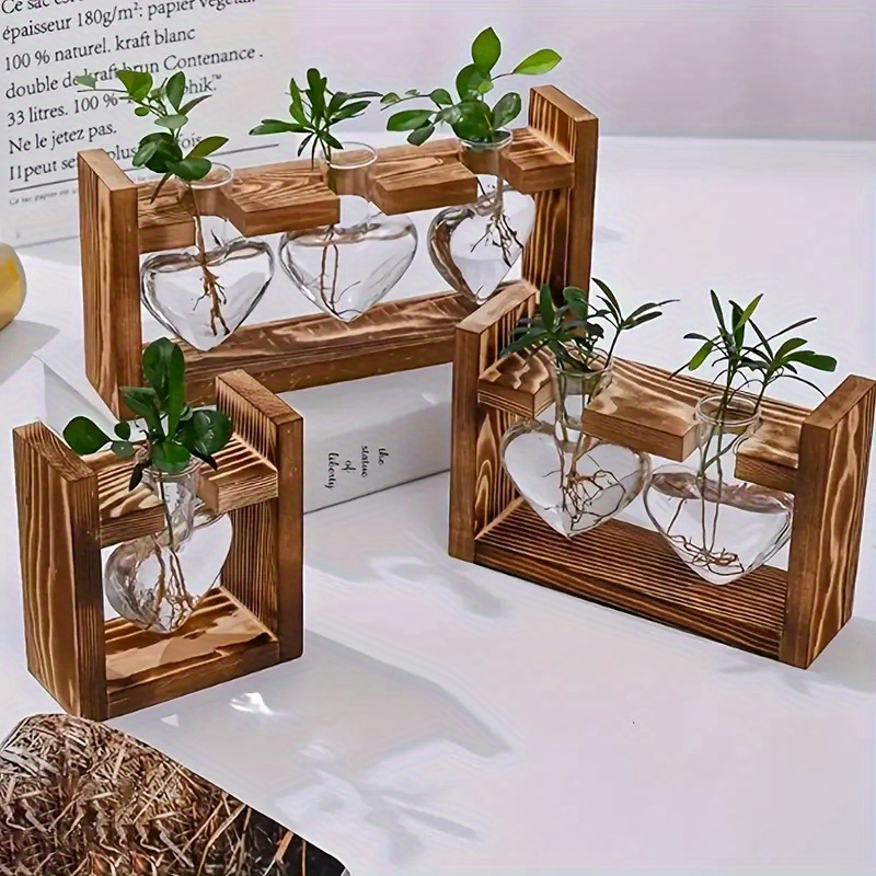 Wooden Frame Hydroponic Vase for Plant Cuttings and Desktop Decor