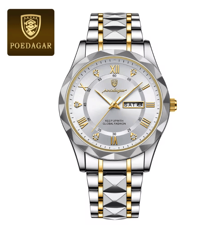 PrestigeTime Luxury Stainless Steel Mens Watch with Luminous Dial and Waterproof Design