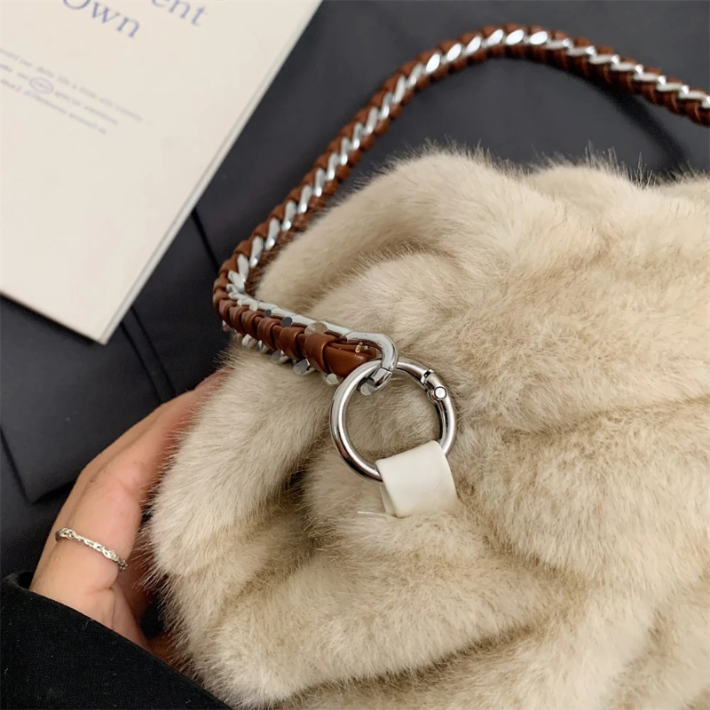 Luxury Faux Fur Shoulder Bag Soft Plush Hobo Winter Designer Tote