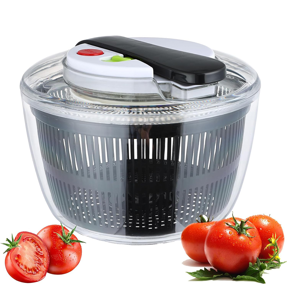 Large Salad Spinner with Lid - One-Handed Easy Press, Washer, Dryer, and Drainer Mixer