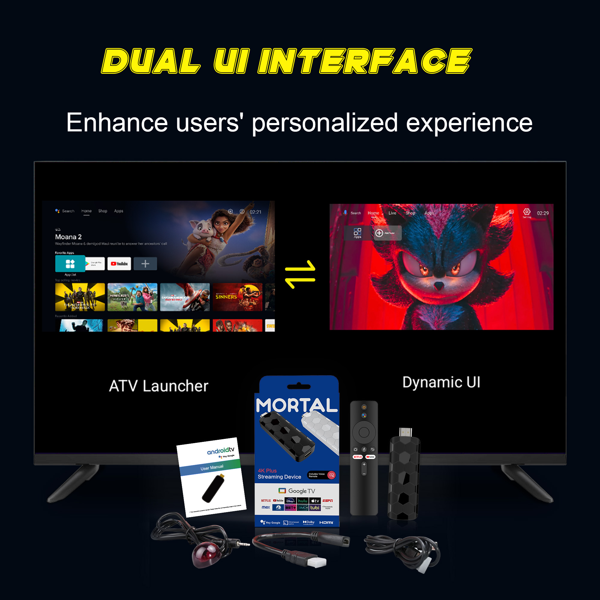 Mini TV Stick Wifi Android ATV RAM ROM Voice Remote Global Streaming TV Box