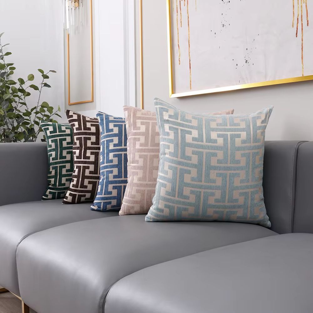Geometric Jacquard Polyester Pillow Cover Modern Sofa Lumbar Decor