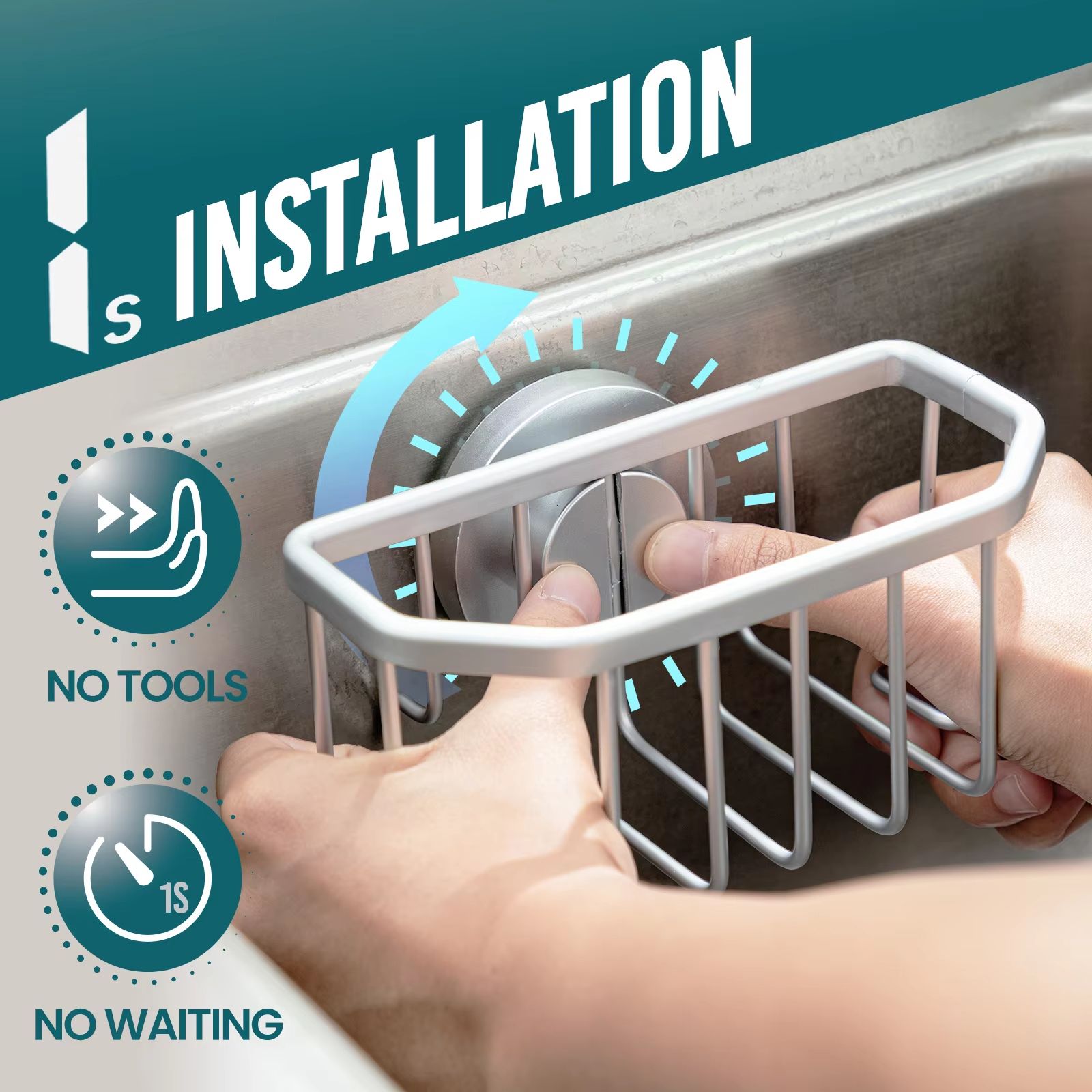 TAILI Suction Cup Sink Caddy, Rustproof Aluminum Sponge and Brush Holder with Quick Drain