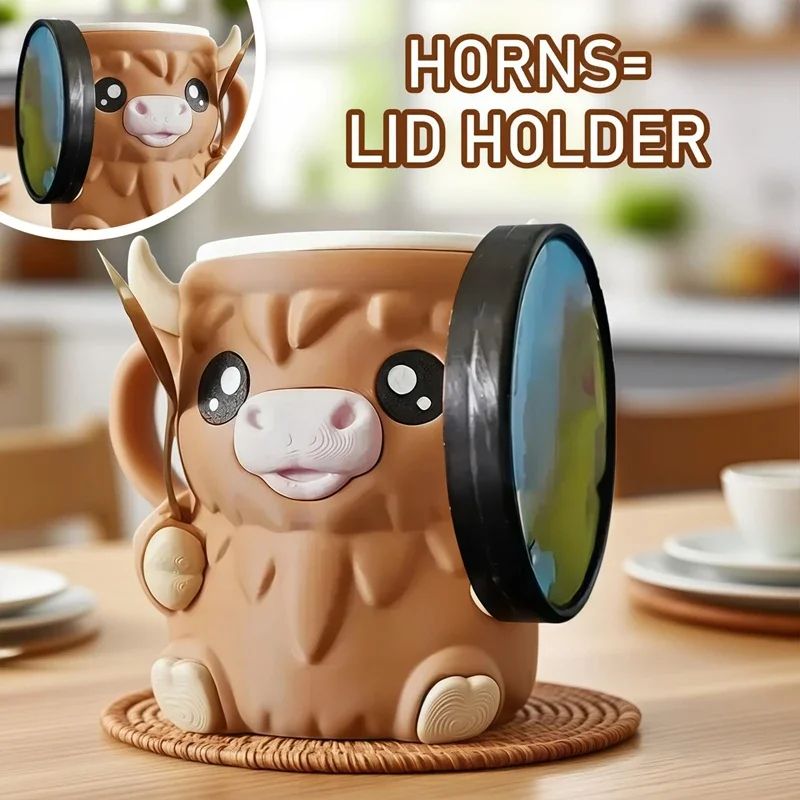 Scottish Highland Cow 3D Ceramic Coffee Mug – Cute Cartoon Kyloe Breakfast Cup Gift
