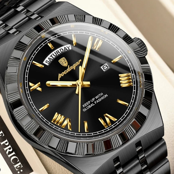 Poedagar Luxury Business Men Watch with Week and Date Display